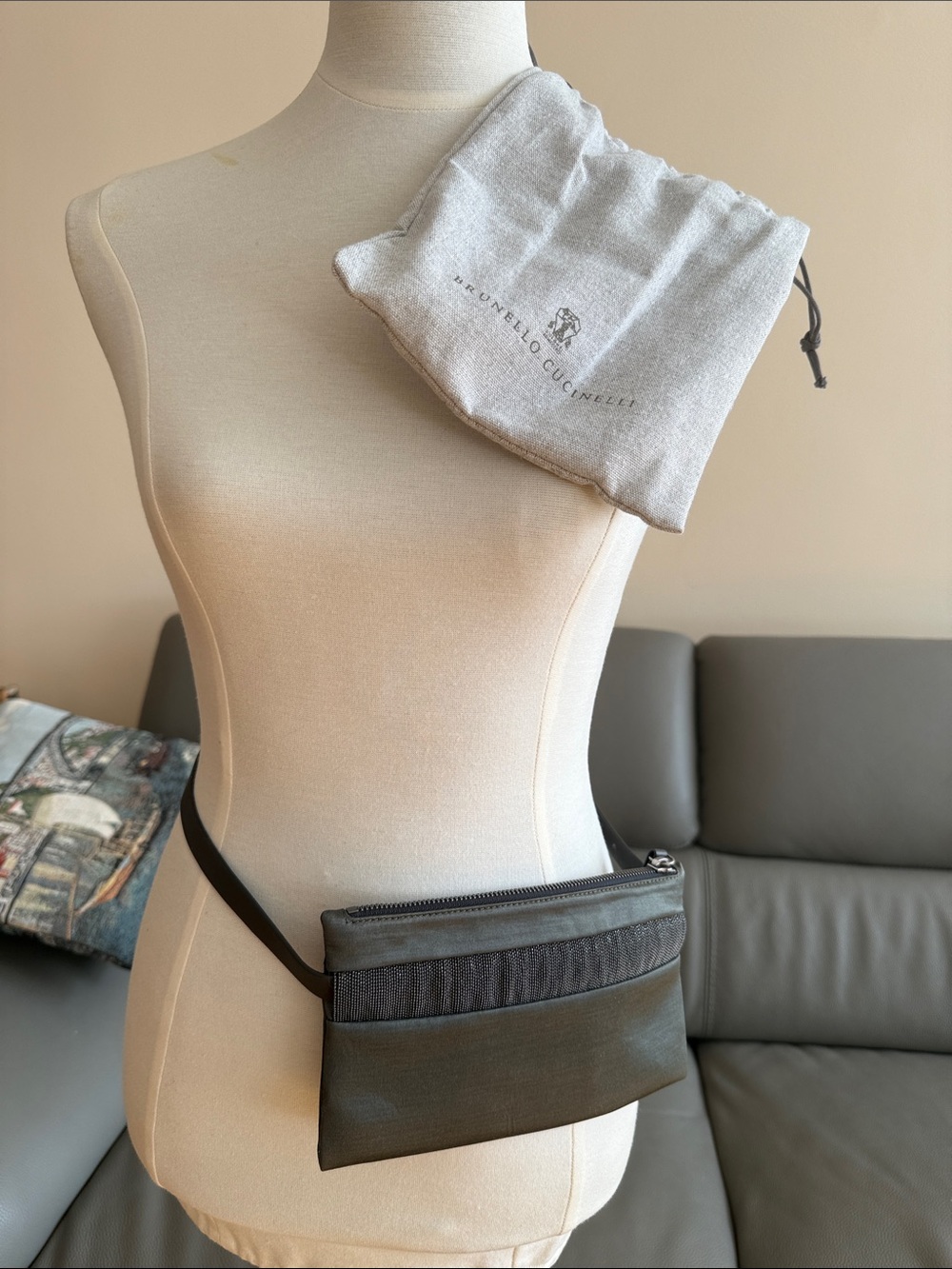 NEW Auth BRUNELLO Cucinelli WAIST BAG/wallet w/Manili trim on detachable belt